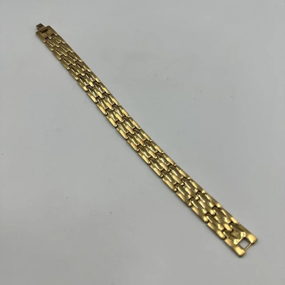 Stainless Steel Bracelet Men Gold Tone Brick Link Pattern 8.5 Inch